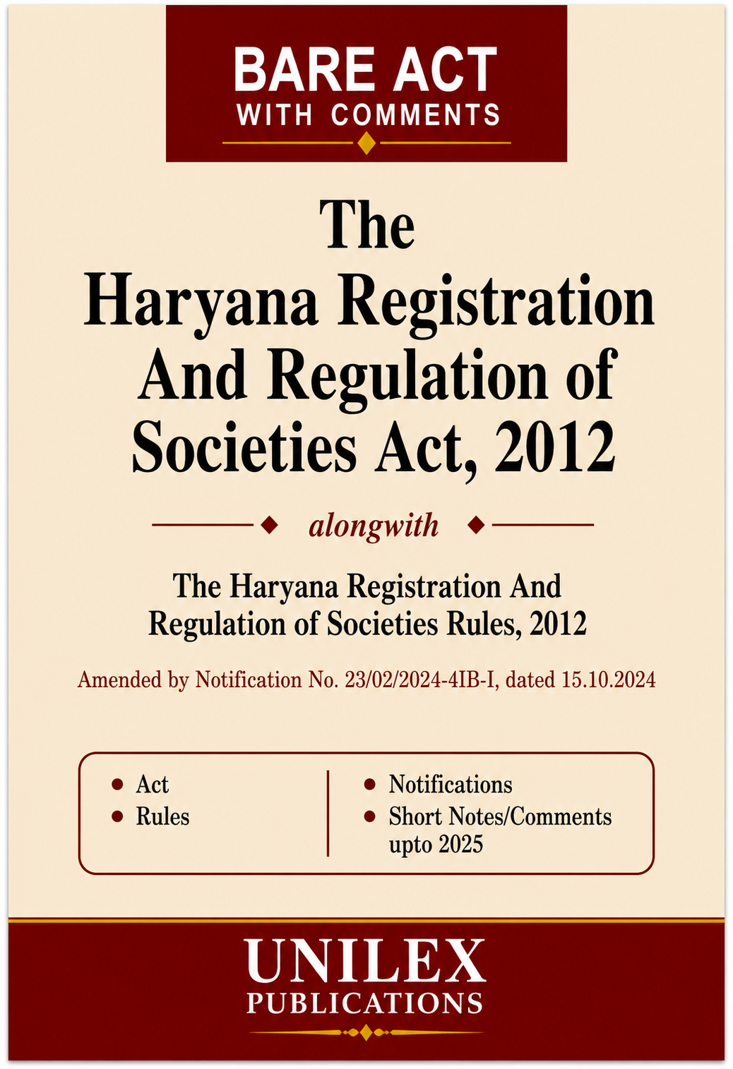 The Haryana Registration and Regulation of Societies Act, 2012 with Rules (HRRS) | Unilex Publications | 2026 Edition