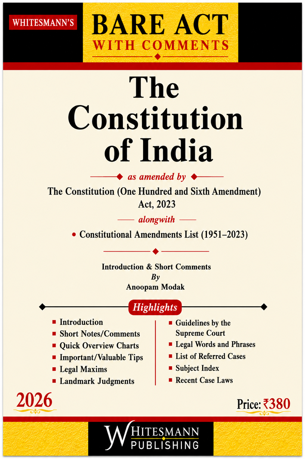 The Constitution of India Bare Act with Comments | Whitesmann | 2026 Edition