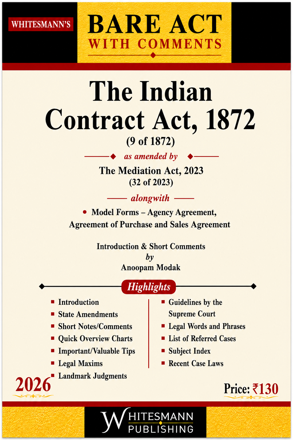 The Indian Contract Act, 1872 – Bare Act | Whitesmann's | 2026 Edition