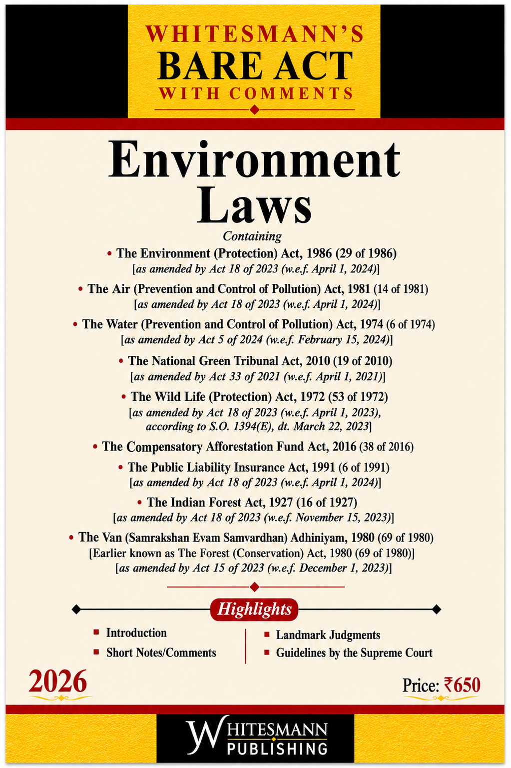Environment Laws (Bare Act with Comments) | Whitesmann's | 2026 Edition