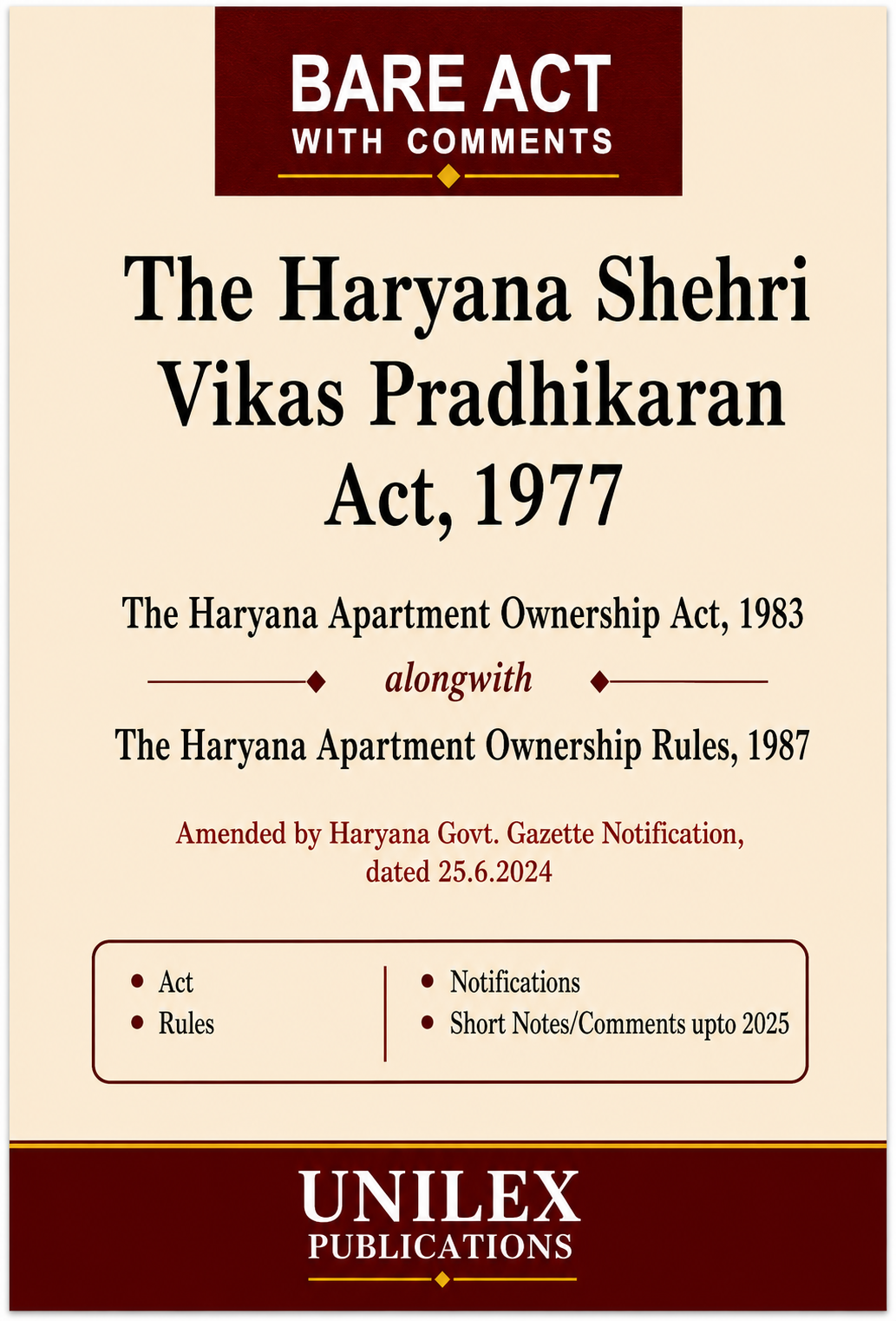 The Haryana Shehri Vikas Pradhikaran (HSVP / HUDA) Act, 1977 – Bare Act with Comments | Unilex Publications | 2026 Edition