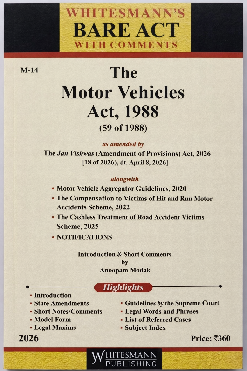 Motor Vehicles Act, 1988 Bare Act with Comments | Whitesmann | 2026 Edition
