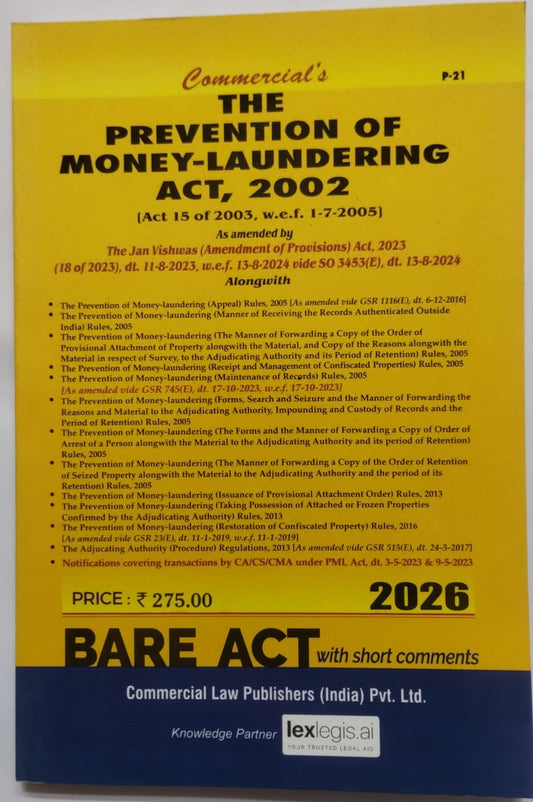 PMLA-The Prevention of Money Laundering Act, 2002  | Commercial's | 2026 Edition