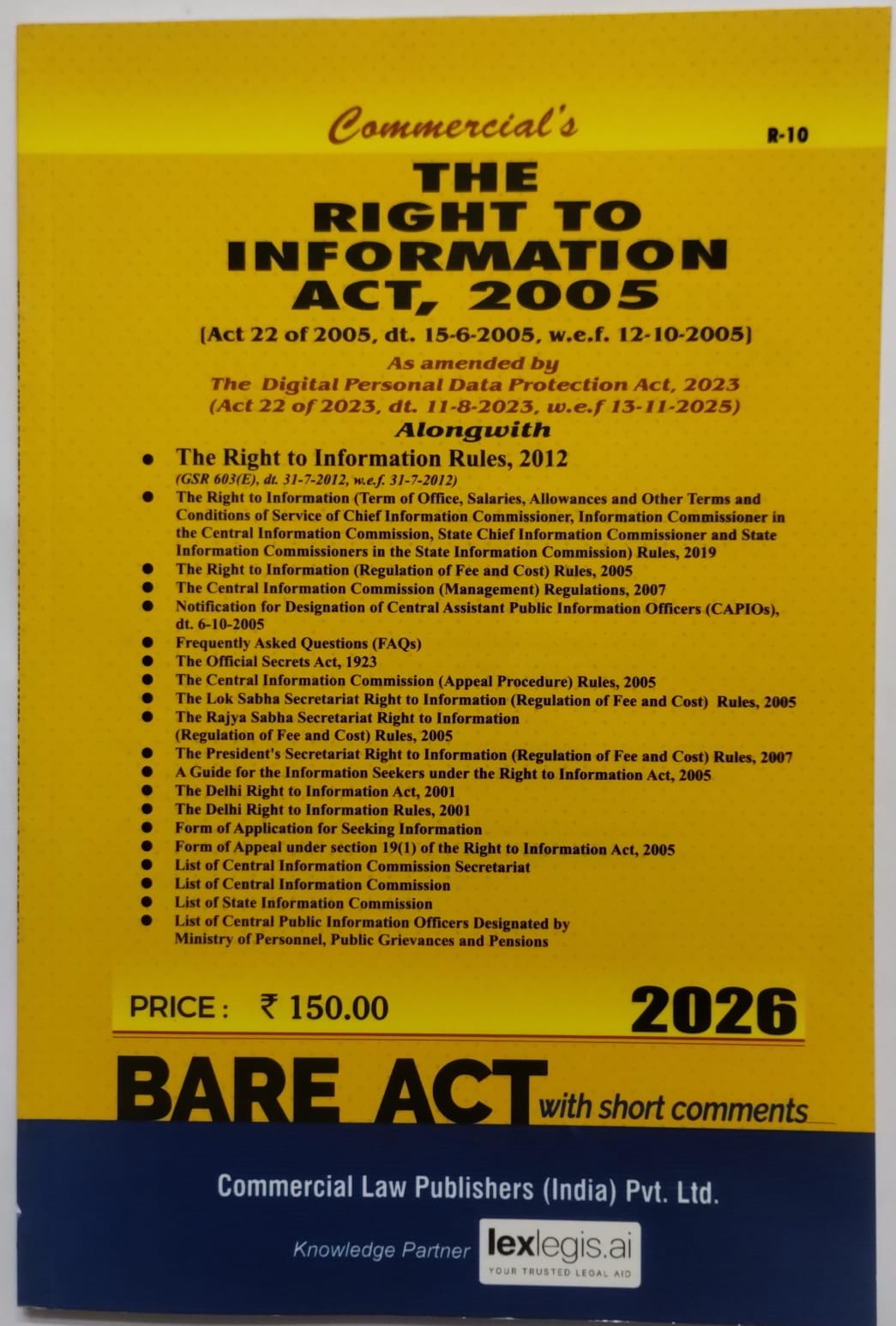 RTI- The Right to Information Act, 2005 Bare Act | Commercial's | 2026 Edition