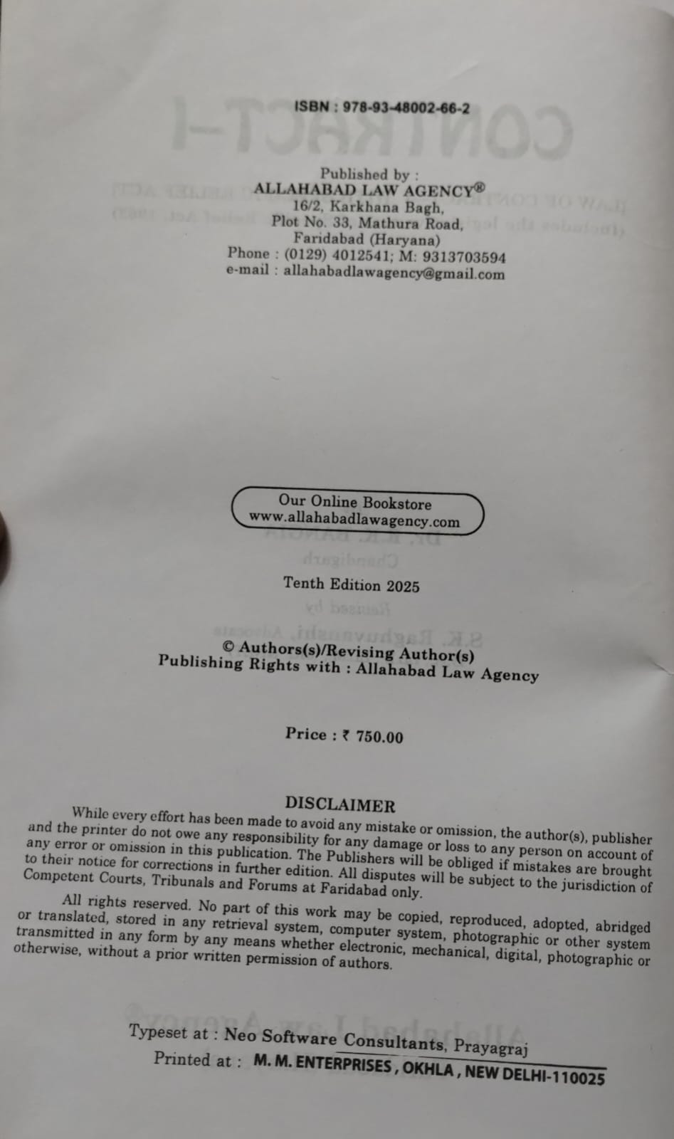 Dr. R.K. Bangia's Contract-I (With Specific Relief Act, 1963)