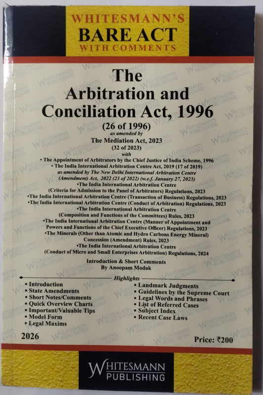 The Arbitration and Conciliation Act, 1996 with Rules & Comments | Whitesmann | 2026 Edition
