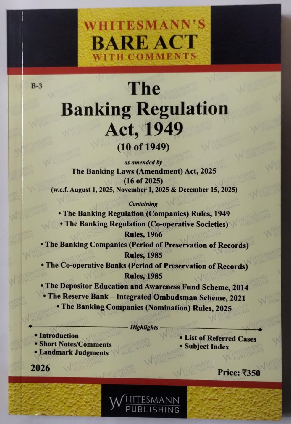 The Banking Regulation Act, 1949 – Bare Act with Comments (Whitesmann's) 2026 Edition