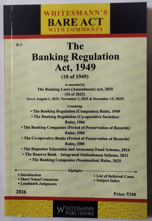The Banking Regulation Act, 1949 – Bare Act with Comments (Whitesmann's) 2026 Edition