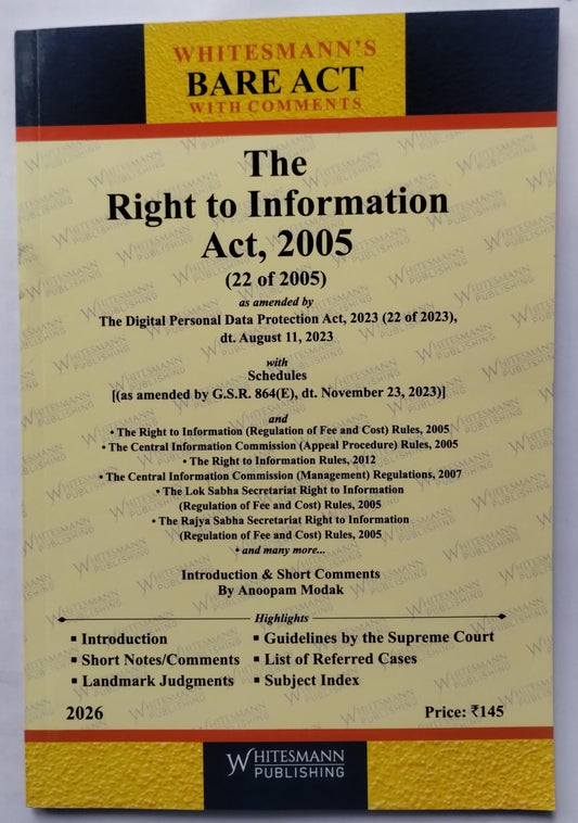 The Right to Information Act, 2005 – Bare Act with Comments (Whitesmann's)