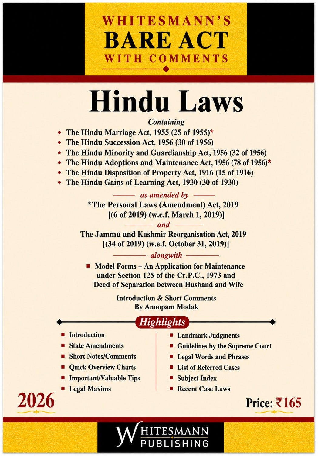Hindu Laws – Bare Act with Comments | Whitesmann | 2026 Edition