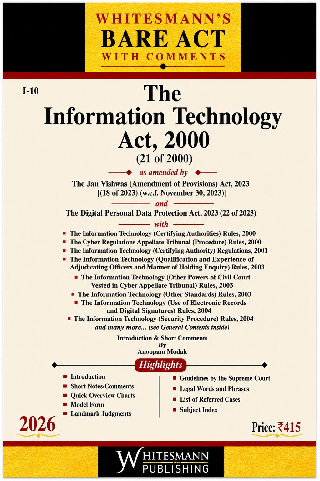 The Information Technology Act, 2000 Bare Act with Comments | Whitesmann | 2026 Edition