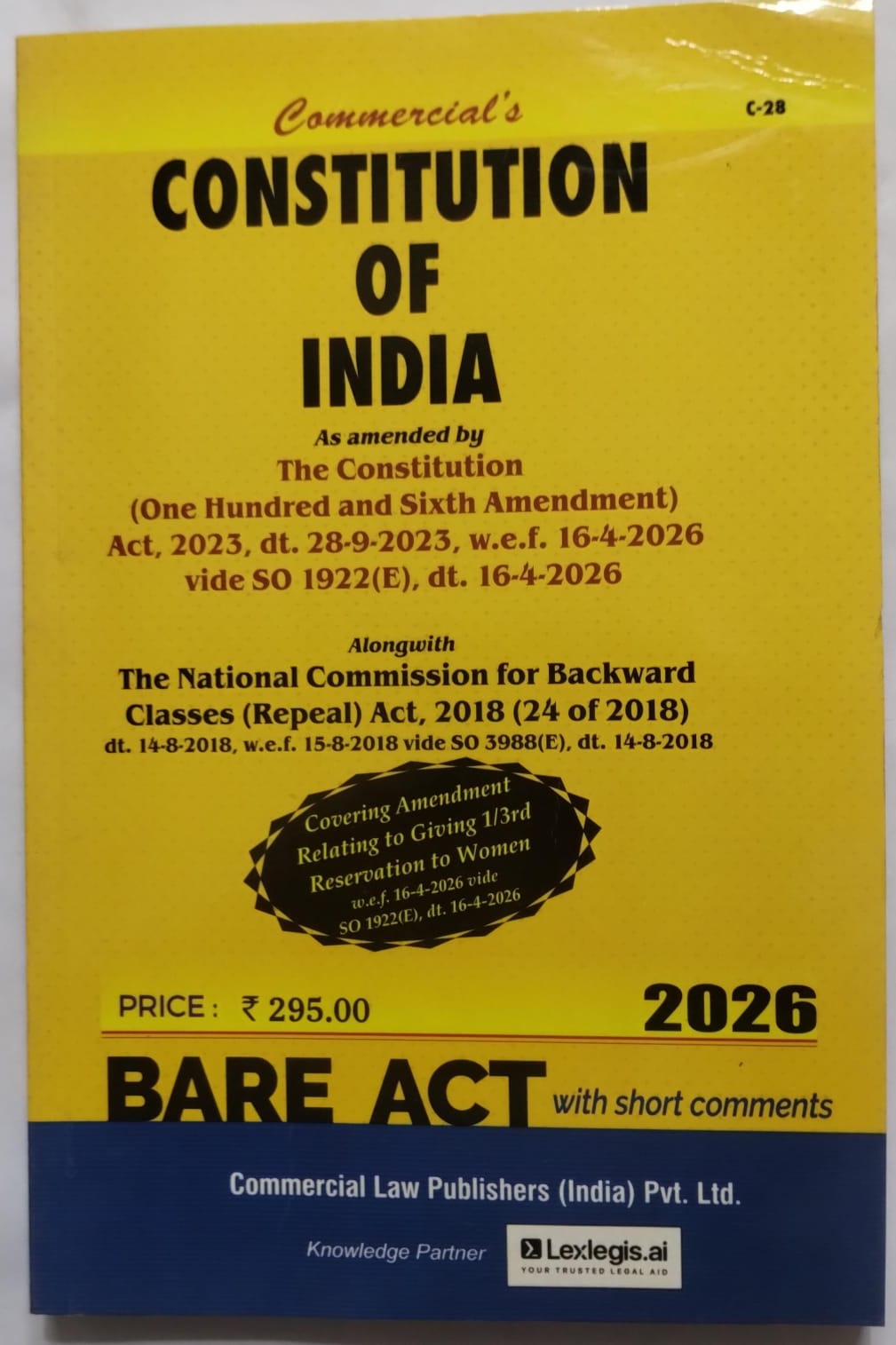 The Constitution of India Bare Act with Short Comments | Commercial Law Publishers | 2026 Edition