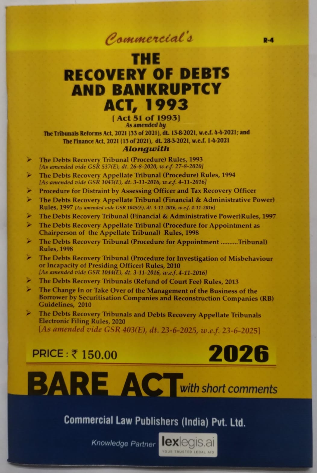 The Recovery of Debts and Bankruptcy Act, 1993 with Allied Rules | Commercial's | 2026 Edition