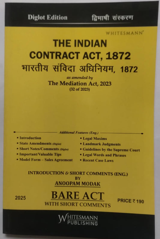 The Indian Contract Act, 1872 – Diglot Edition (English-Hindi) | Bare Act with Short Comments